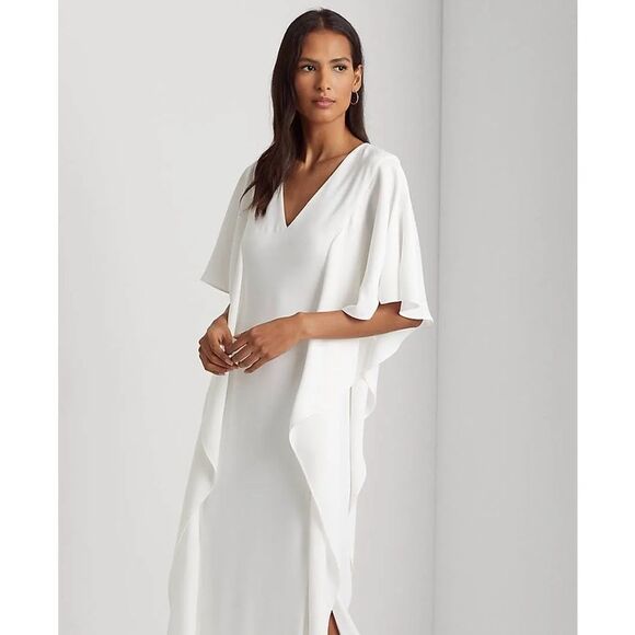 Lauren Ralph Lauren Georgette Caftan Gown, Maxi Dress in White, NWT, Size 4 - Picture 5 of 9